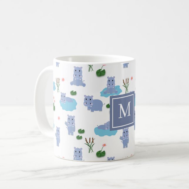 Söt flodhäst Monogram initial Kaffemugg (Framsida vänster)
