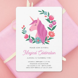 Söt Floral Unicorn Girls Birthday-inbjudan Inbjudningar