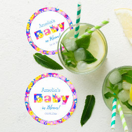 Söt Flower Baby Shower Blue Personlig Underlägg Papper Rund