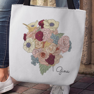 Söt Flower Bouquet Crossbody Tote Bag Tygkasse