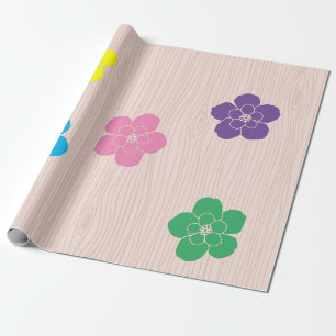 Söt Flower Cutouts på Woodgrain BackDrop Presentpapper
