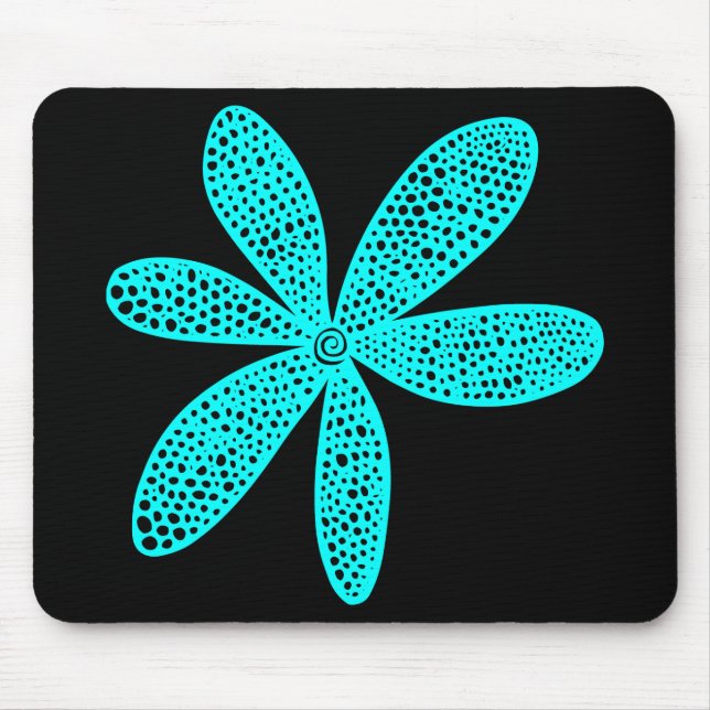 Söt Flower Cyan on Black Musmatta (Framsidan)