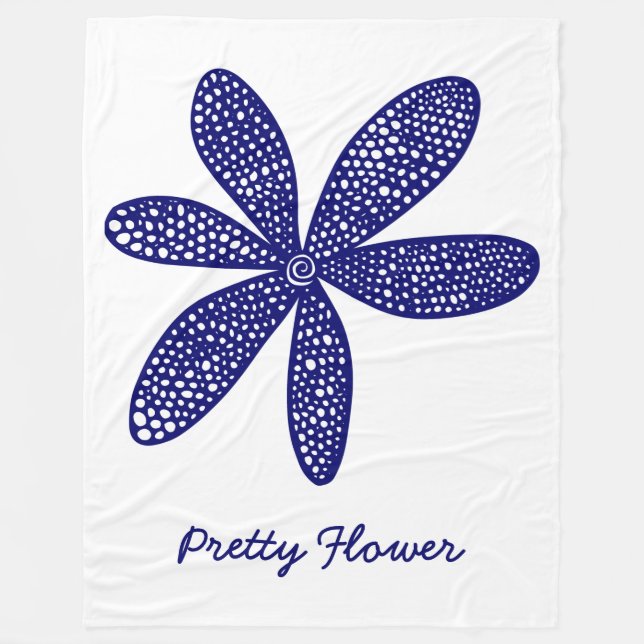 Söt Flower - Deep Navy Blue on White Fleecefilt (Framsidan)