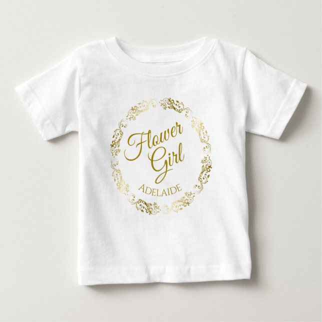 Söt Flower Girl Guld Filigree Bröllop Småbarn T Shirt (Framsida)