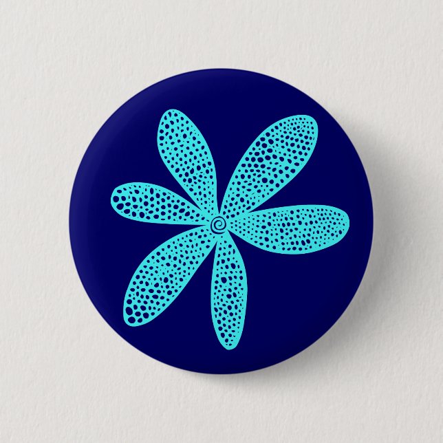 Söt Flower - Ice Blue på Deep Navy Knapp (Framsida)