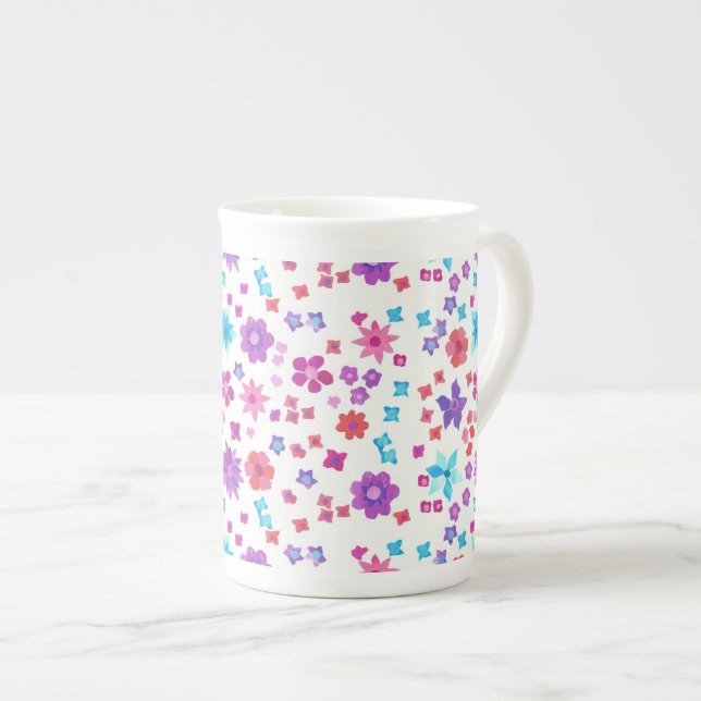 Söt Flower Power Bone China Mugg Benporslin Mugg (Framsida höger)