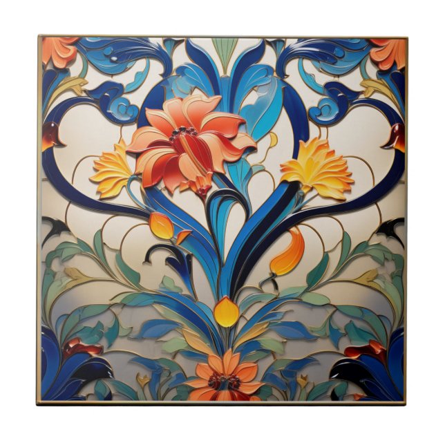 Söt Flowers Art Deco Ceramic Tile Kakelplatta (Framsidan)