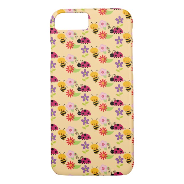 Söt Flowers Bees and Ladybug Mönster Case-Mate iPhone Skal (Baksida)