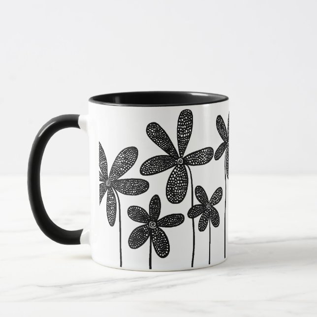 Söt Flowers - Black and White Mugg (Vänster)