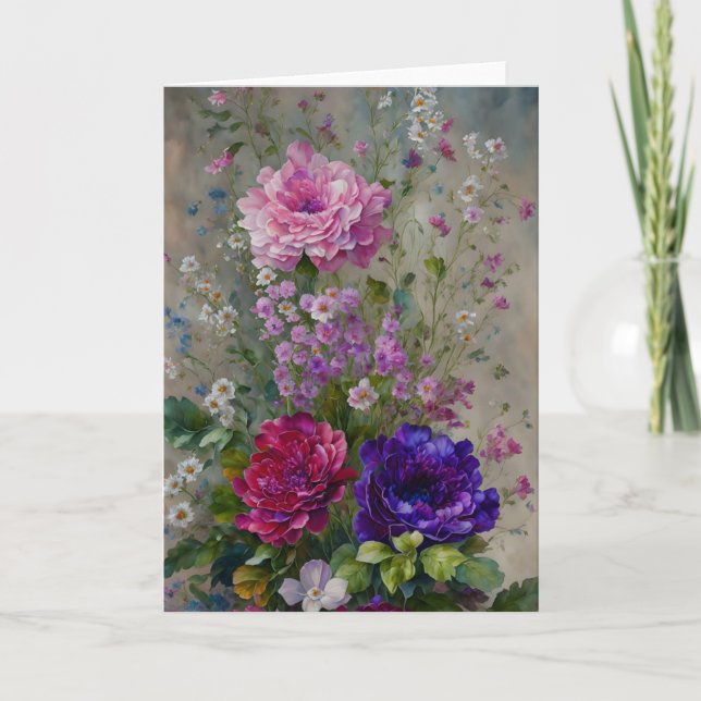 Söt Flowers Bouquet Blommigt Art Note Card Kort (Framsida)
