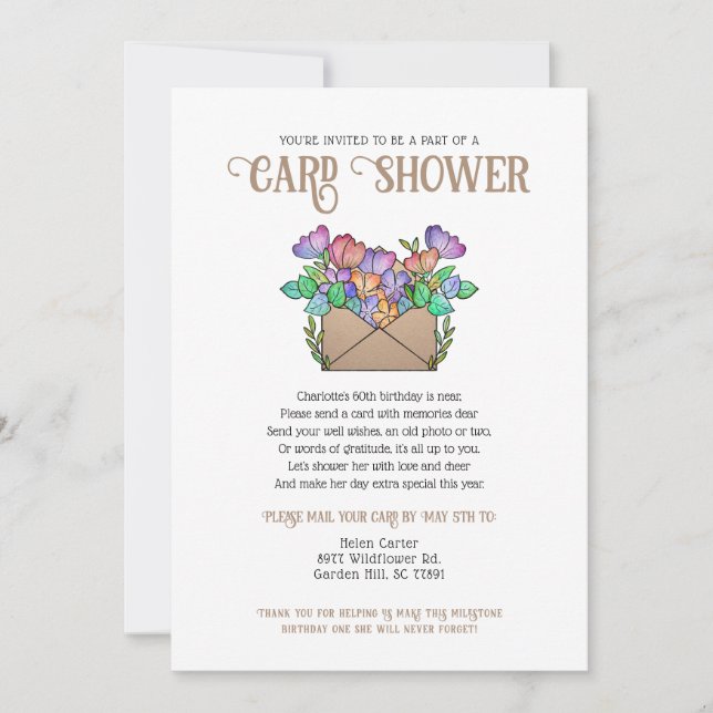 Söt Flowers Card Shower by Mail Birthday Inbjudningar (Framsida)