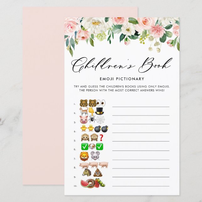 Söt Flowers Emoji Pictionary Baby Shower Game (Fram/baksida)