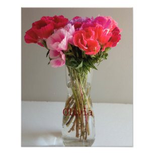 Söt Flowers for Februari Photograph+Custom Name Fototryck
