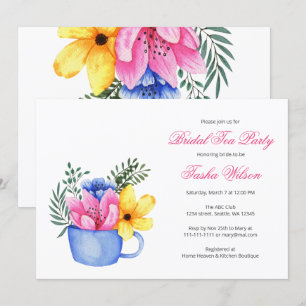 Söt Flowers i Tekopp Möhippa Tea Party Inbjudningar