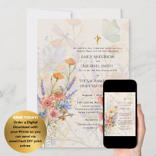 Söt Flowers katolska Nuptial Mass Bröllop Inbjudningar