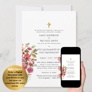 Söt Flowers katolska Nuptial Mass Bröllop Inbjudningar