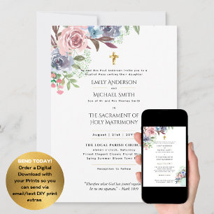 Söt Flowers katolska Nuptial Mass Bröllop Inbjudningar