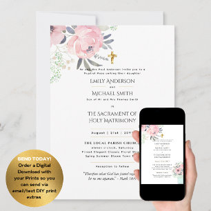 Söt Flowers katolska Nuptial Mass Bröllop Inbjudningar