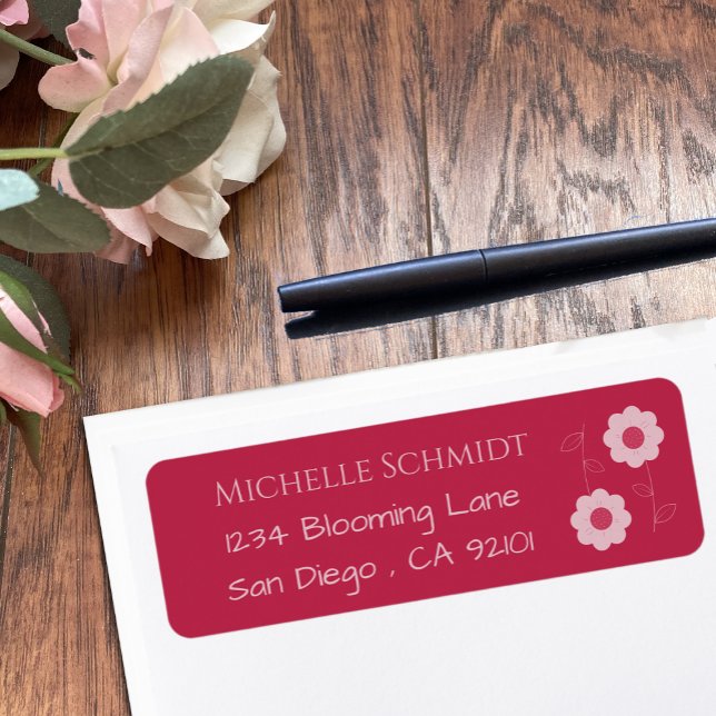 Söt Flowers Magenta Returetiketters Returadress Etikett (Skapare uppladdad)