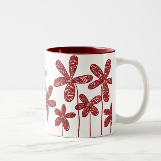 Söt Flowers - Maroon Två-Tonad Mugg (Höger)