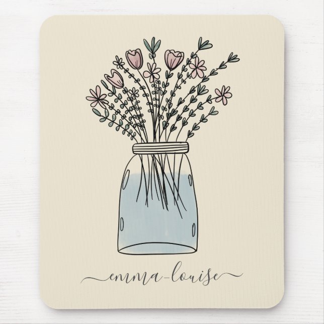 Söt Flowers Mason Burk Hand Lettered Monogram Musmatta (Framsidan)