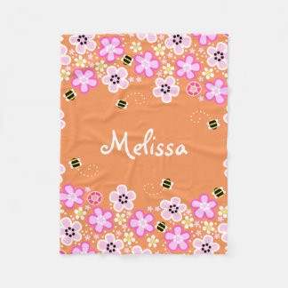 Söt Flowers och Bees fleece filt