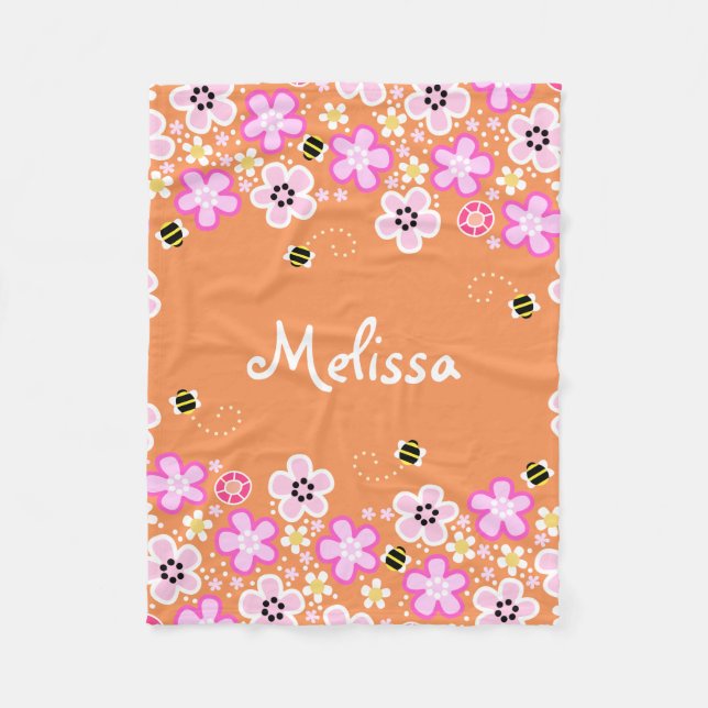 Söt Flowers och Bees fleece filt (Framsidan)