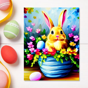 Söt Flowers och Cute Bunny Påsk Helg Vykort