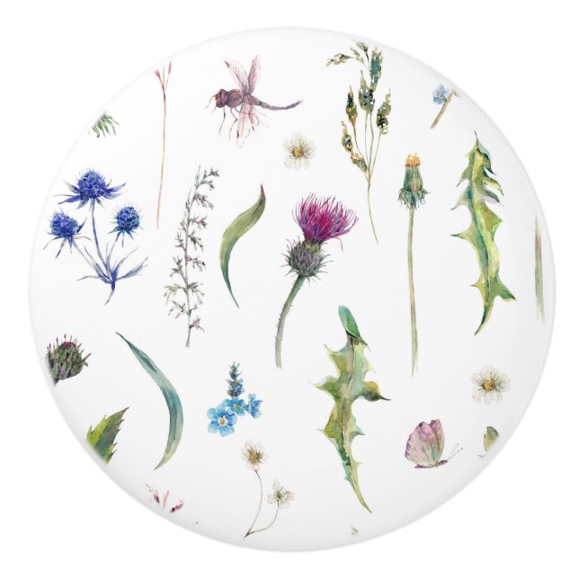 Söt Flowers Thistle Dragonfly Design Knopp (Framsidan)