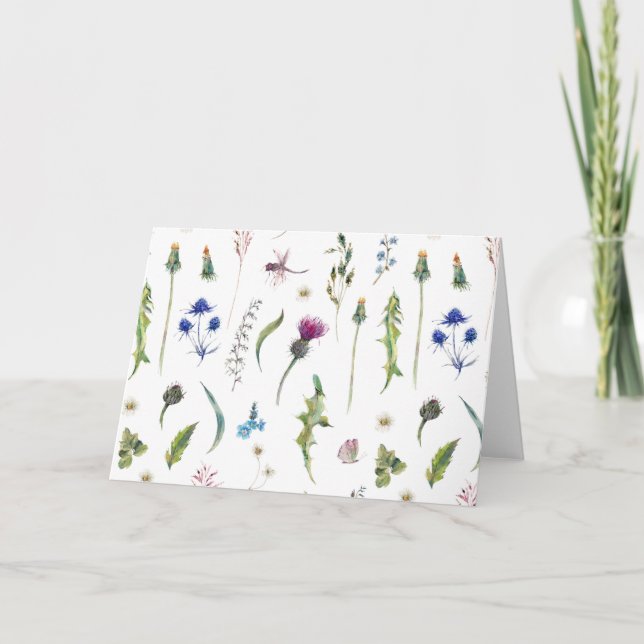 Söt Flowers Thistle Dragonfly Design Tack Kort (Framsida)