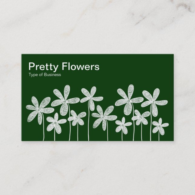 Söt Flowers - Vitt på Mörk grönt Visitkort (Framsida)