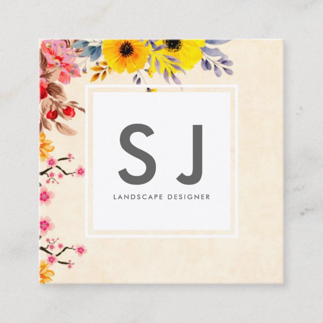 Söt Flowery Botanical liggande Designer Fyrkantigt Visitkort (Framsida)