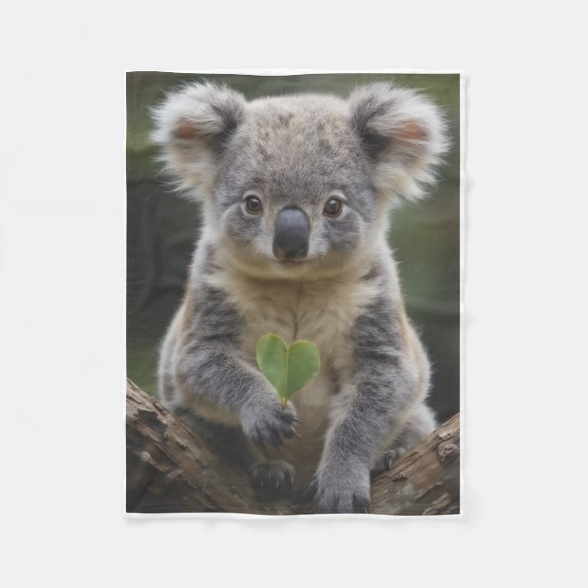 Söt Fluffig Bebis Koala Porträtt Fleecefilt (Framsidan)