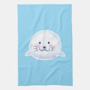 Söt Fluffig Bebis-Säl-Illustration Kökshandduk