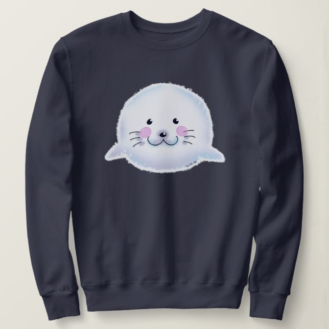 Söt Fluffig Bebis Säl Illustration T Shirt (Design framsida)
