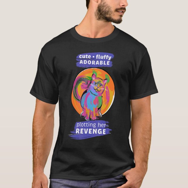 Söt Fluffig Behaglig Planerar Sin Hämnd Katt T Shirt (Framsida)