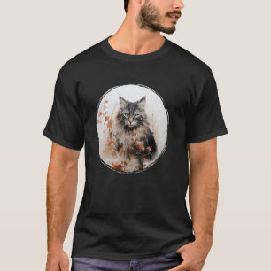 Söt fluffig grå och brun tabbymaskot och blommor m t shirt