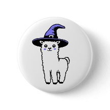 Söt fluffig Halloween-lama iklädd lila häxa