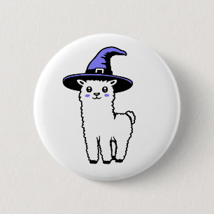 Söt fluffig Halloween-lama iklädd lila häxa Knapp