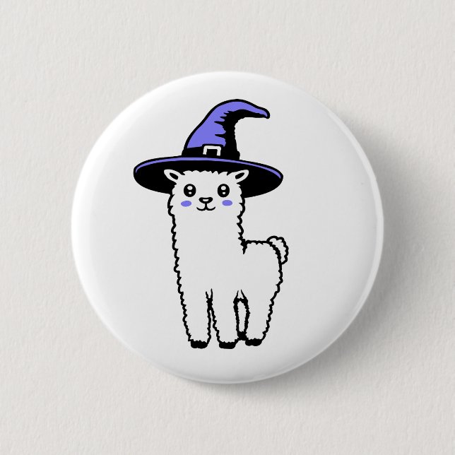 Söt fluffig Halloween-lama iklädd lila häxa Knapp (Framsida)