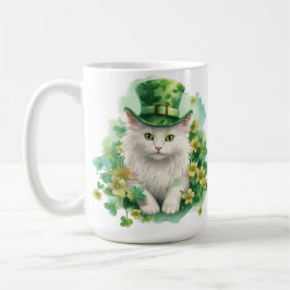 SÖT FLUFFIG KATT KLÄDD FÖR ST PATRICK'S DAG KAFFEMUGG