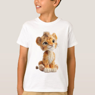 Söt Fluffig Lejonunge Illustration Barn T Shirt
