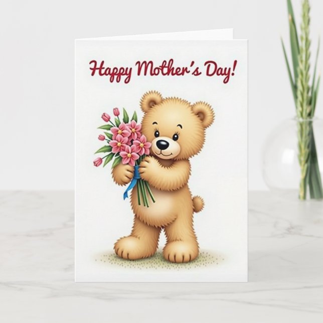 Söt Fluffig Mor Blommig Kort (Framsida)