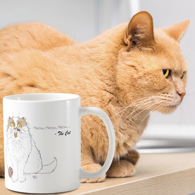 Söt Fluffig Perserkatte Roligt Meow Blå Kaffemugg (Skapare uppladdad)