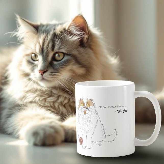 Söt Fluffig Perserkatte Roligt Meow Blå Kaffemugg (Skapare uppladdad)