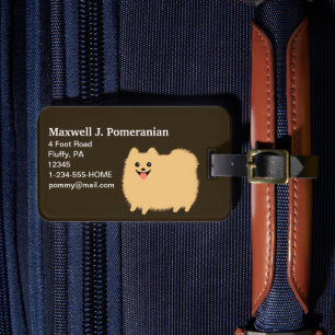 Söt Fluffig Pomeranian med Anpassningsbar Text Bagagebricka