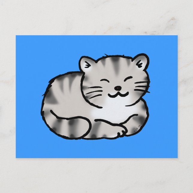 söt fluffig tabb av grått tiger cat vykort (Framsida)