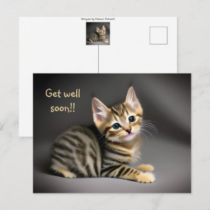 Söt fluffig tabby kattunge "må bättre snart" vykort