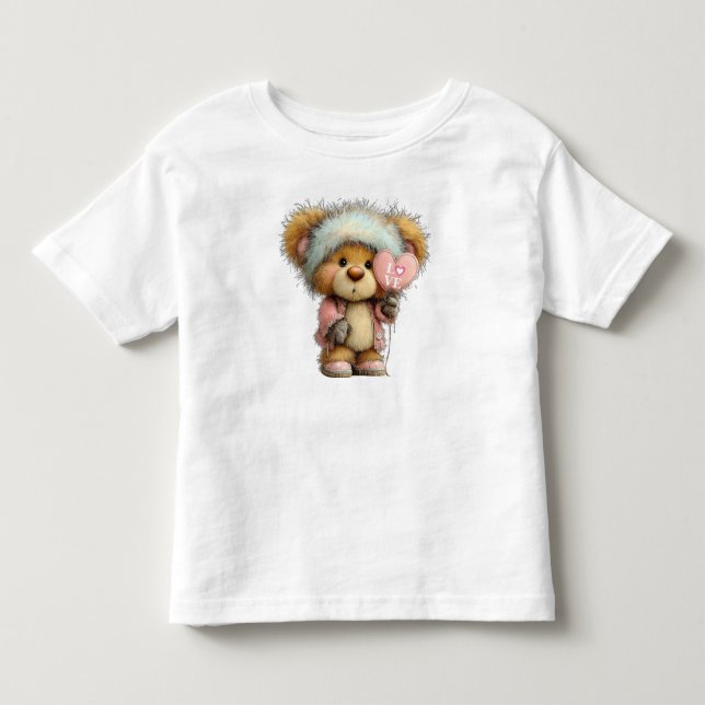 Söt, fluffig teddybjörn i vinterhatt t shirt (Framsida)