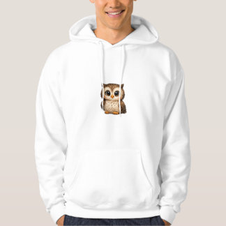 Söt Fluffig Uggla Stora Ögon Tecknad Digital Konst Hoodie